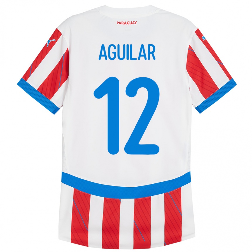 Barn Fotball Paraguay Alfredo Aguilar #12 Hvit Rød Hjemmetrøye Drakt Trøye 24-26 Skjorter