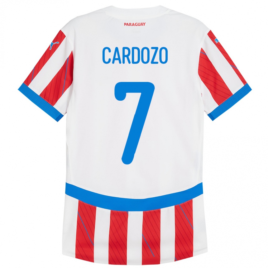 Barn Fotball Paraguay Fernando Cardozo #7 Hvit Rød Hjemmetrøye Drakt Trøye 24-26 Skjorter