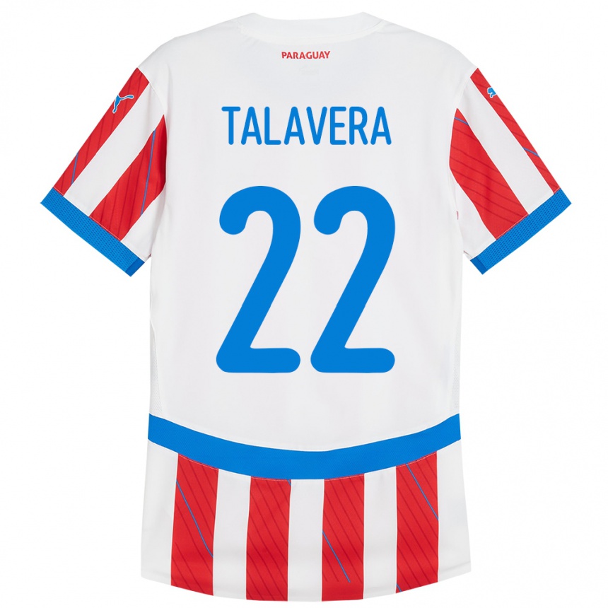 Barn Fotball Paraguay Javier Talavera #22 Hvit Rød Hjemmetrøye Drakt Trøye 24-26 Skjorter