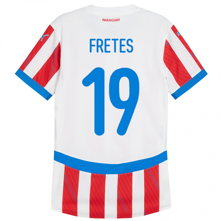 Barn Fotball Paraguay Alexis Fretes #19 Hvit Rød Hjemmetrøye Drakt Trøye 24-26 Skjorter