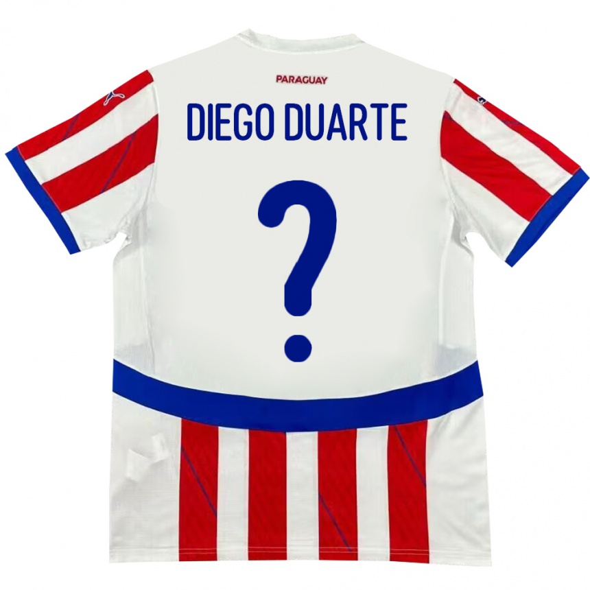 Barn Fotball Paraguay Diego Duarte #0 Hvit Rød Hjemmetrøye Drakt Trøye 24-26 Skjorter