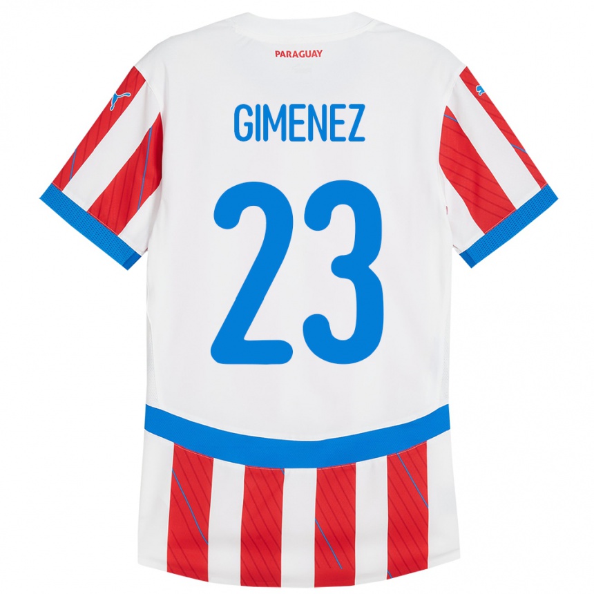 Barn Fotball Paraguay Miguel Giménez #23 Hvit Rød Hjemmetrøye Drakt Trøye 24-26 Skjorter