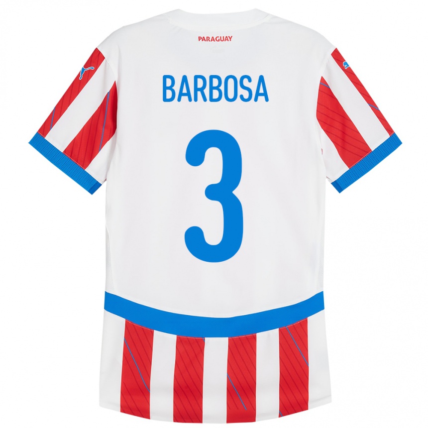 Barn Fotball Paraguay Camila Barbosa #3 Hvit Rød Hjemmetrøye Drakt Trøye 24-26 Skjorter