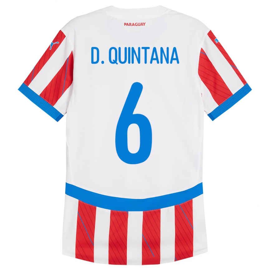 Barn Fotball Paraguay Dulce Quintana #6 Hvit Rød Hjemmetrøye Drakt Trøye 24-26 Skjorter