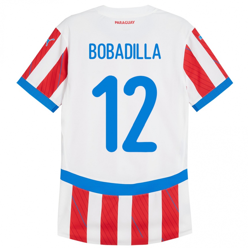 Barn Fotball Paraguay Alicia Bobadilla #12 Hvit Rød Hjemmetrøye Drakt Trøye 24-26 Skjorter