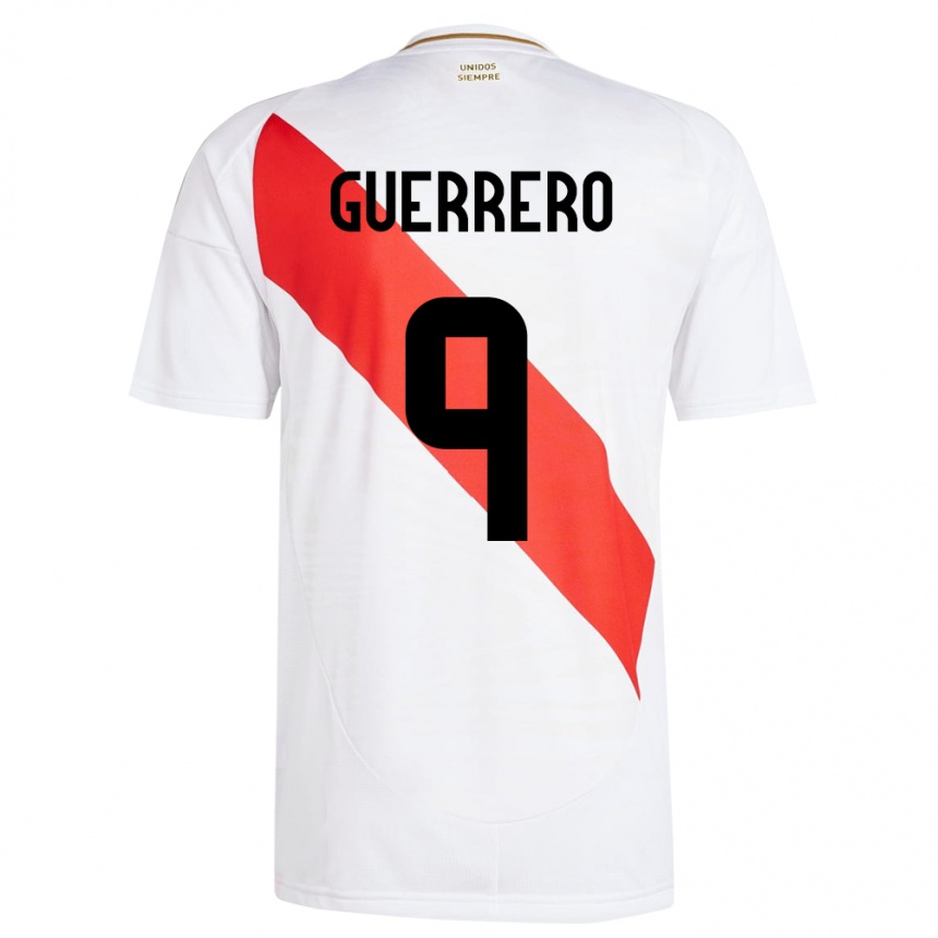 Barn Fotball Peru Paolo Guerrero #9 Hvit Hjemmetrøye Drakt Trøye 24-26 Skjorter