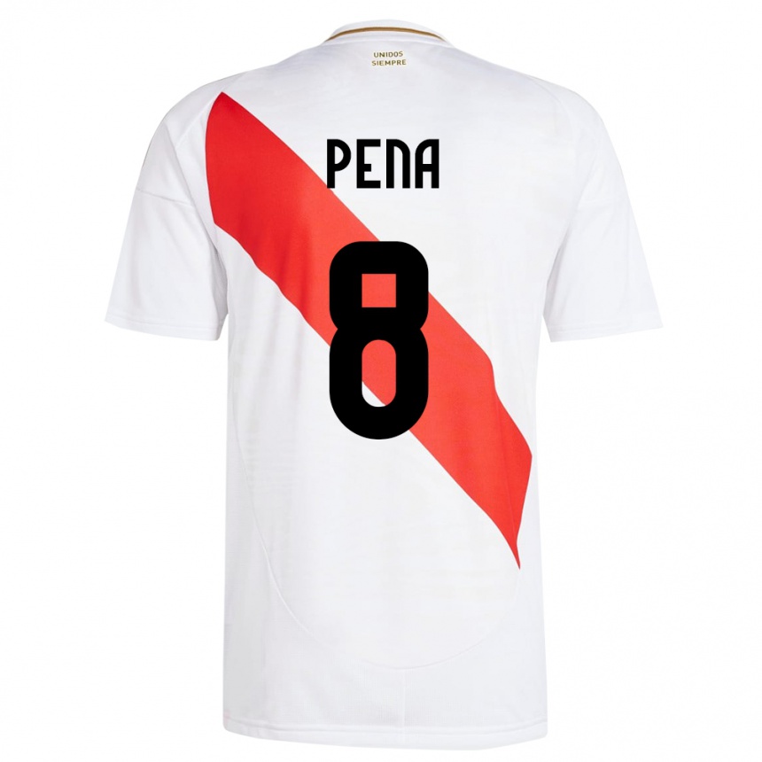 Barn Fotball Peru Sergio Peña #8 Hvit Hjemmetrøye Drakt Trøye 24-26 Skjorter