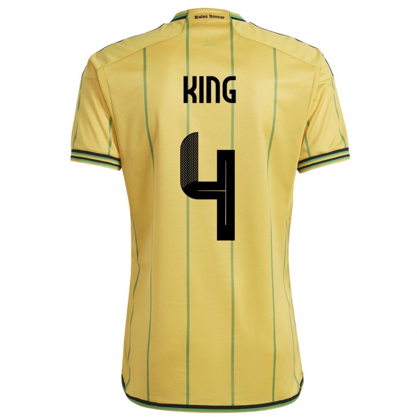 Barn Fotball Jamaica Richard King #4 Gul Hjemmetrøye Drakt Trøye 24-26 Skjorter