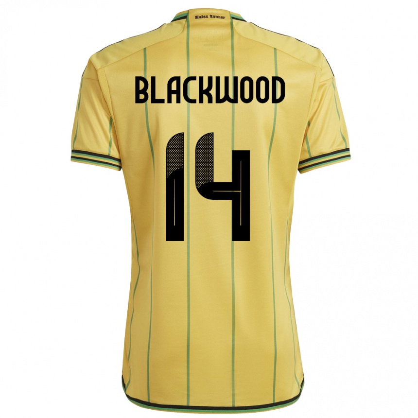 Barn Fotball Jamaica Deneisha Blackwood #14 Gul Hjemmetrøye Drakt Trøye 24-26 Skjorter