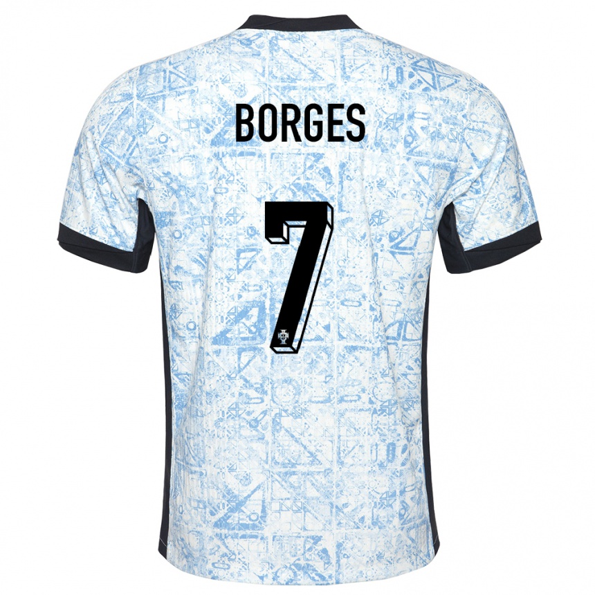 Barn Fotball Portugal Carlos Borges #7 Kremblå Bortetrøye Drakt Trøye 24-26 Skjorter