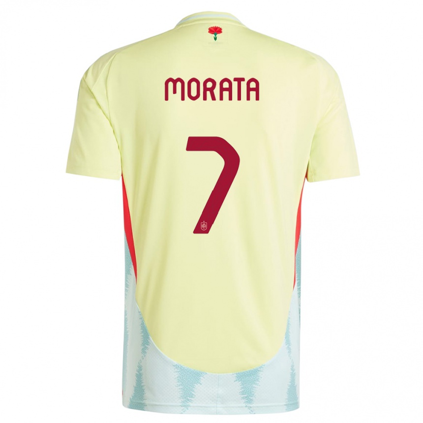 Barn Fotball Spania Alvaro Morata #7 Gul Bortetrøye Drakt Trøye 24-26 Skjorter