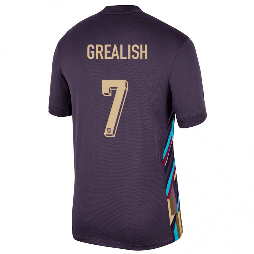 Barn Fotball England Jack Grealish #7 Mørk Rosin Bortetrøye Drakt Trøye 24-26 Skjorter