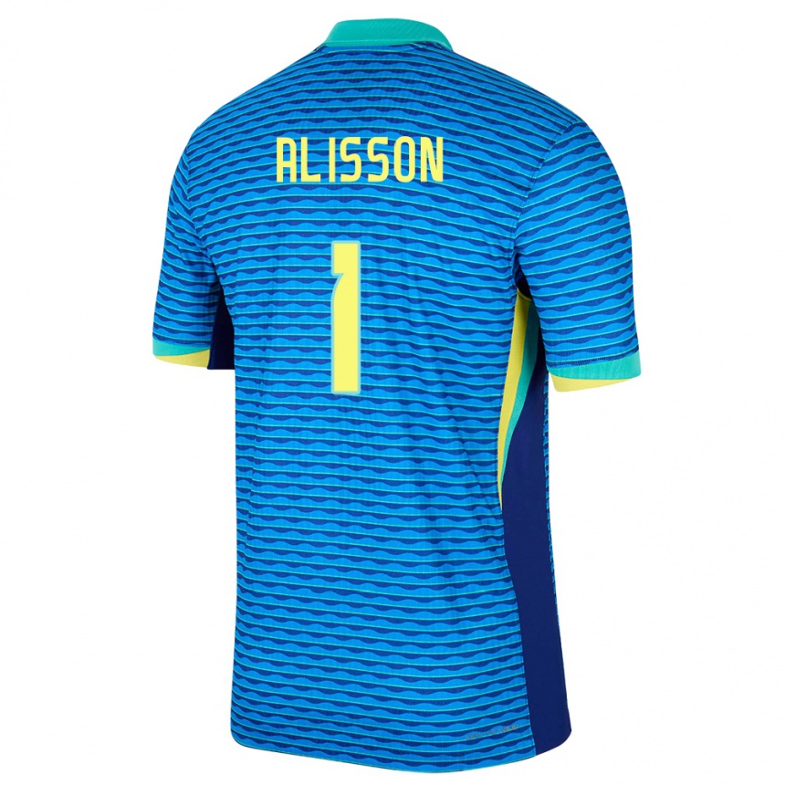 Barn Fotball Brasil Alisson #1 Blå Bortetrøye Drakt Trøye 24-26 Skjorter