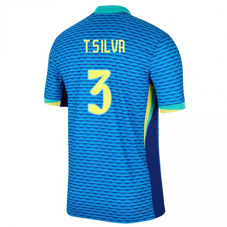 Barn Fotball Brasil Thiago Silva #3 Blå Bortetrøye Drakt Trøye 24-26 Skjorter