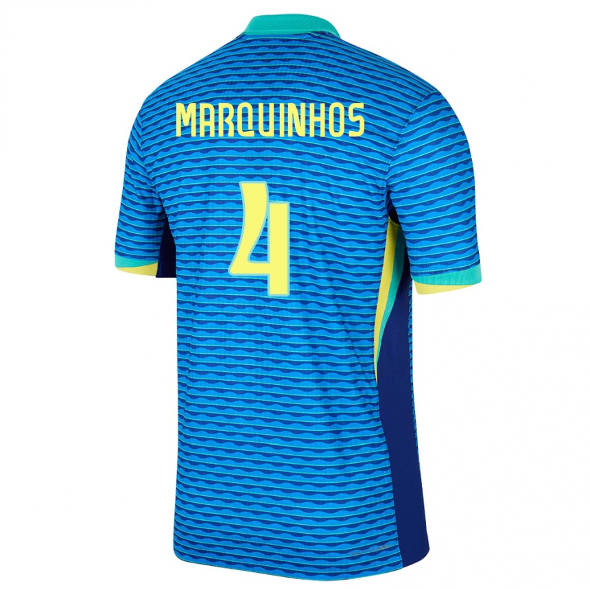 Barn Fotball Brasil Marquinhos #4 Blå Bortetrøye Drakt Trøye 24-26 Skjorter