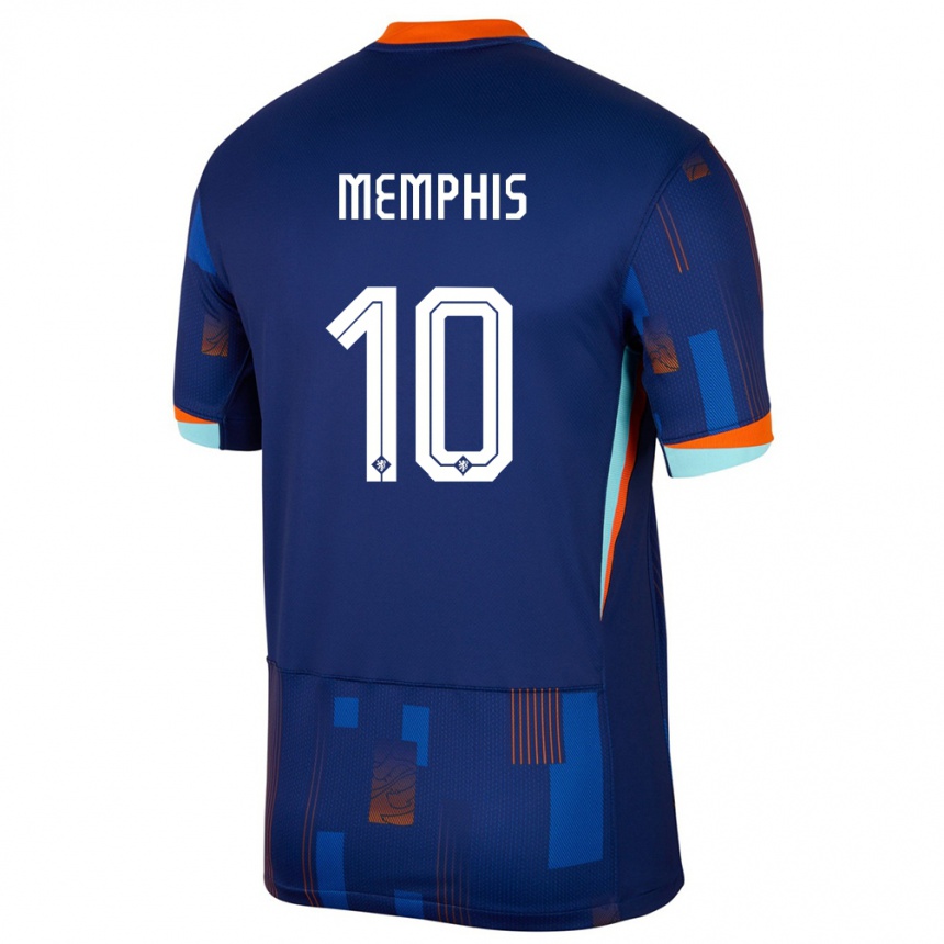 Barn Fotball Nederland Memphis Depay #10 Blå Bortetrøye Drakt Trøye 24-26 Skjorter