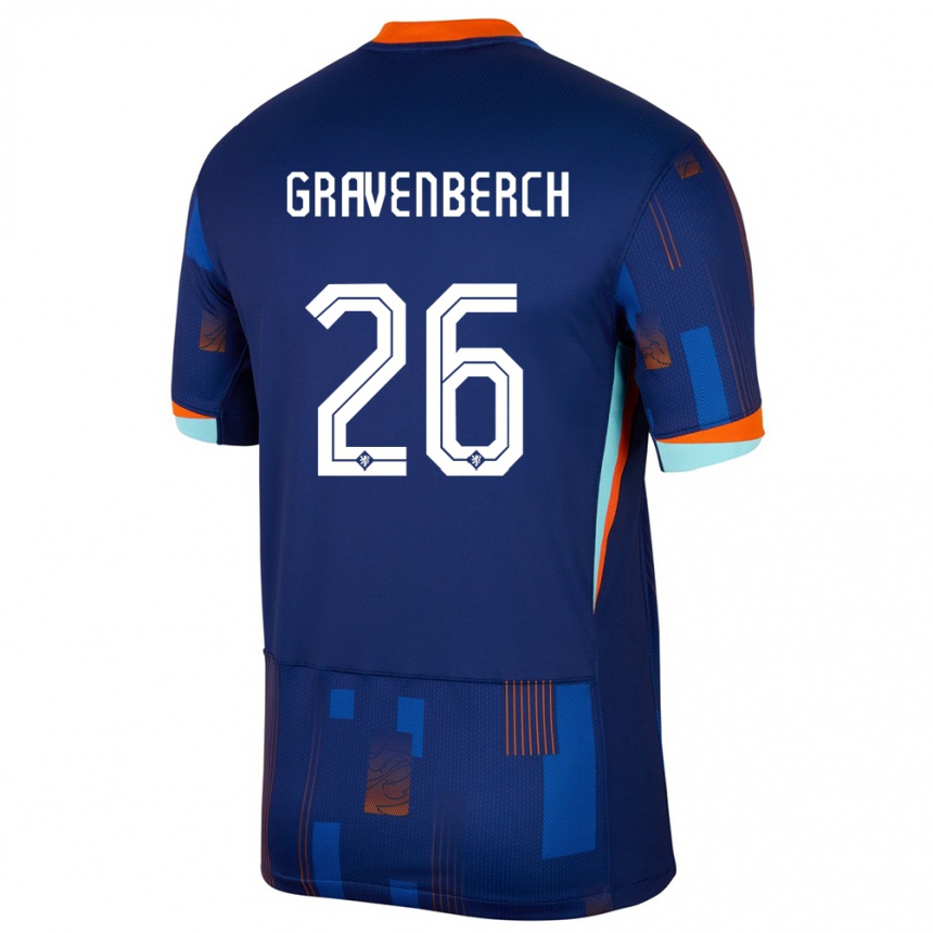 Barn Fotball Nederland Ryan Gravenberch #26 Blå Bortetrøye Drakt Trøye 24-26 Skjorter