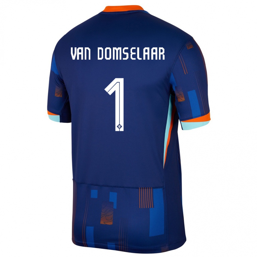 Barn Fotball Nederland Daphne Van Domselaar #1 Blå Bortetrøye Drakt Trøye 24-26 Skjorter