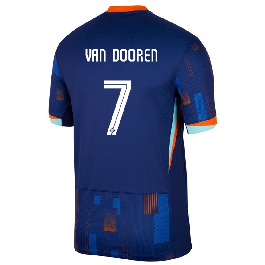 Barn Fotball Nederland Kayleigh Van Dooren #7 Blå Bortetrøye Drakt Trøye 24-26 Skjorter