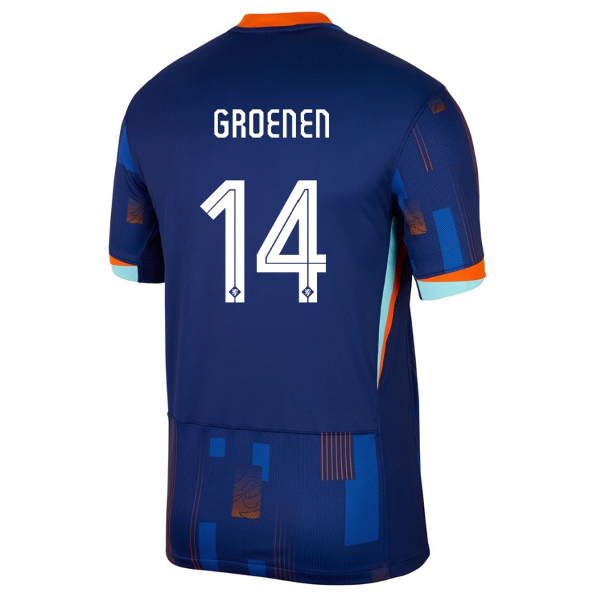 Barn Fotball Nederland Jackie Groenen #14 Blå Bortetrøye Drakt Trøye 24-26 Skjorter