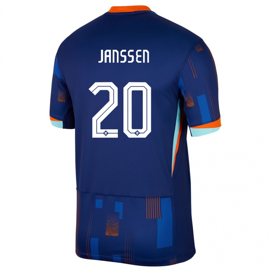 Barn Fotball Nederland Dominique Janssen #20 Blå Bortetrøye Drakt Trøye 24-26 Skjorter