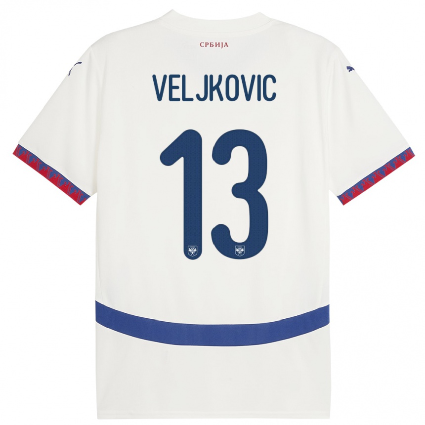 Barn Fotball Serbia Milos Veljkovic #13 Hvit Bortetrøye Drakt Trøye 24-26 Skjorter