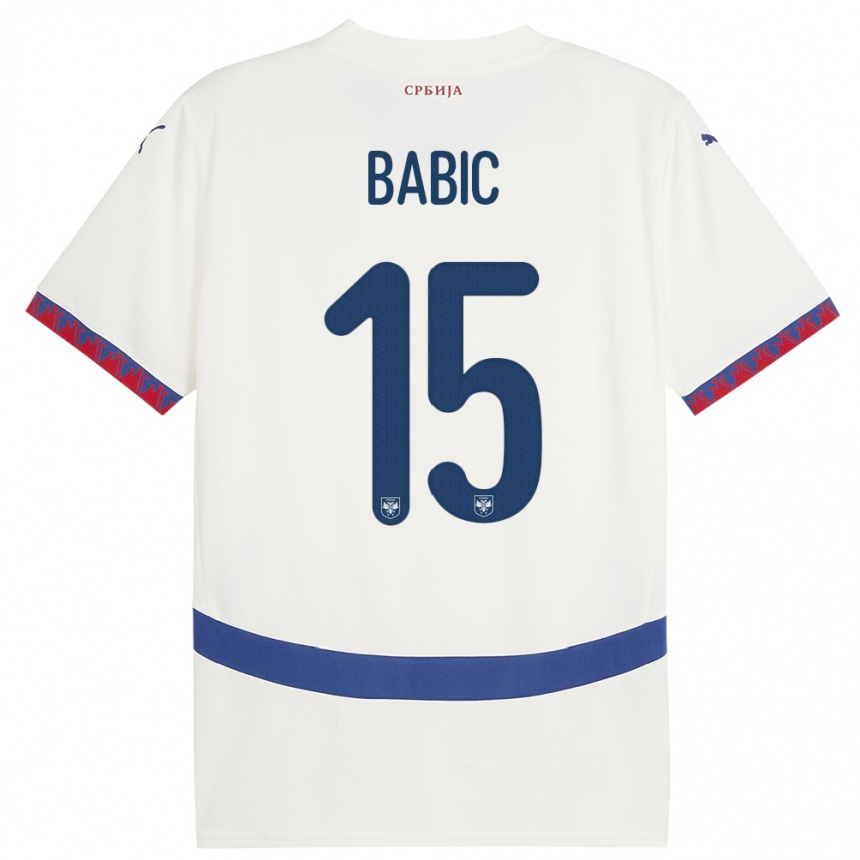 Barn Fotball Serbia Srdjan Babic #15 Hvit Bortetrøye Drakt Trøye 24-26 Skjorter