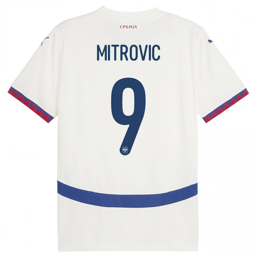 Barn Fotball Serbia Aleksandar Mitrovic #9 Hvit Bortetrøye Drakt Trøye 24-26 Skjorter