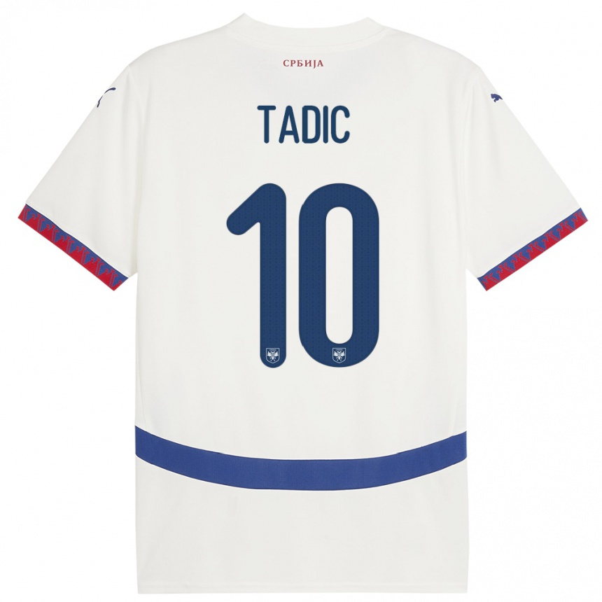 Barn Fotball Serbia Dusan Tadic #10 Hvit Bortetrøye Drakt Trøye 24-26 Skjorter