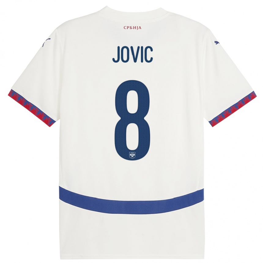 Barn Fotball Serbia Luka Jovic #8 Hvit Bortetrøye Drakt Trøye 24-26 Skjorter