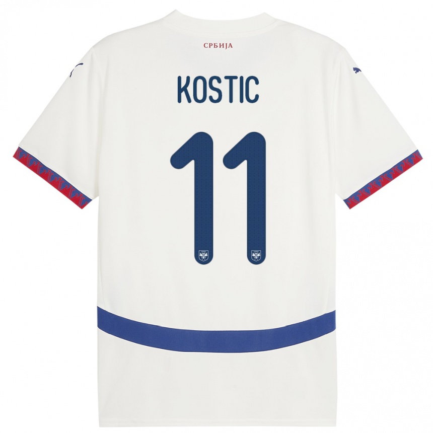 Barn Fotball Serbia Filip Kostic #11 Hvit Bortetrøye Drakt Trøye 24-26 Skjorter