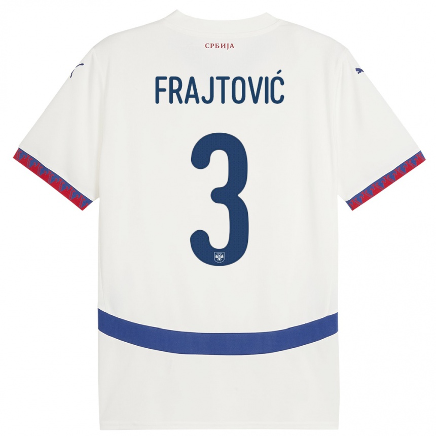 Barn Fotball Serbia Andela Frajtovic #3 Hvit Bortetrøye Drakt Trøye 24-26 Skjorter