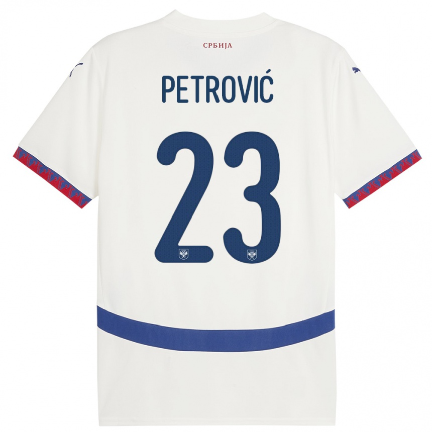 Barn Fotball Serbia Jovana Petrovic #23 Hvit Bortetrøye Drakt Trøye 24-26 Skjorter