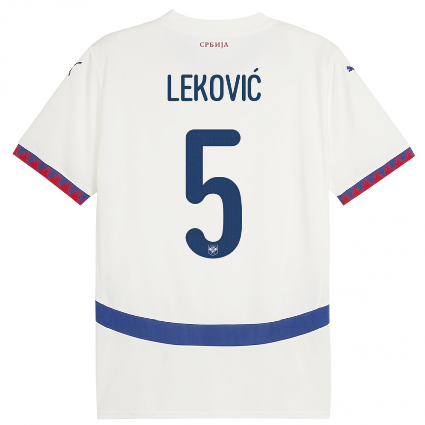 Barn Fotball Serbia Stefan Lekovic #5 Hvit Bortetrøye Drakt Trøye 24-26 Skjorter