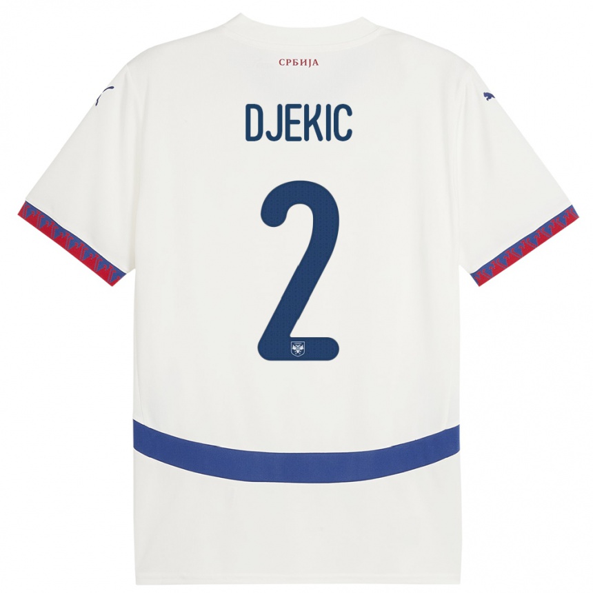 Barn Fotball Serbia Djuro Giulio Djekic #2 Hvit Bortetrøye Drakt Trøye 24-26 Skjorter