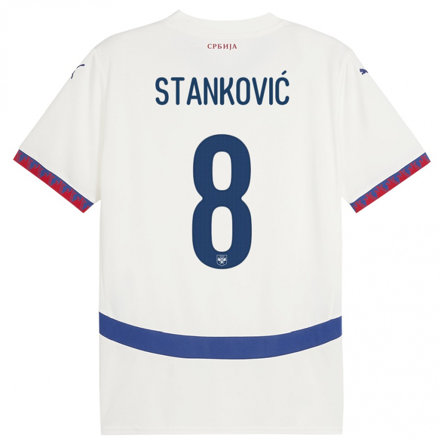 Barn Fotball Serbia Aleksandar Stankovic #8 Hvit Bortetrøye Drakt Trøye 24-26 Skjorter