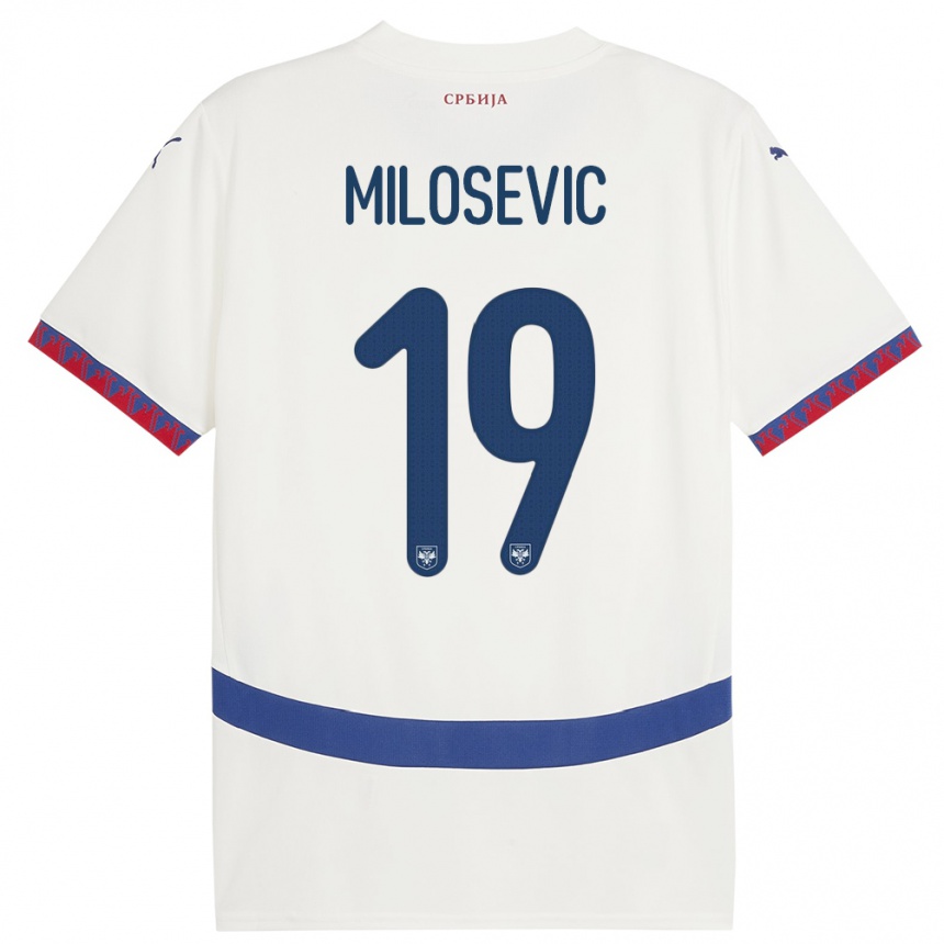 Barn Fotball Serbia Jovan Milosevic #19 Hvit Bortetrøye Drakt Trøye 24-26 Skjorter