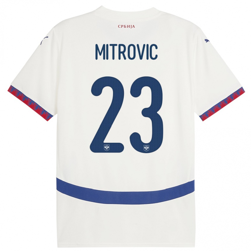 Barn Fotball Serbia Vuk Mitrovic #23 Hvit Bortetrøye Drakt Trøye 24-26 Skjorter