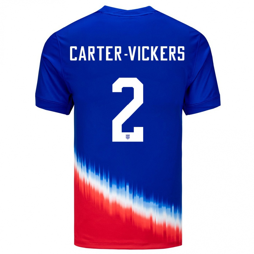 Barn Fotball Usa Cameron Carter-Vickers #2 Blå Bortetrøye Drakt Trøye 24-26 Skjorter