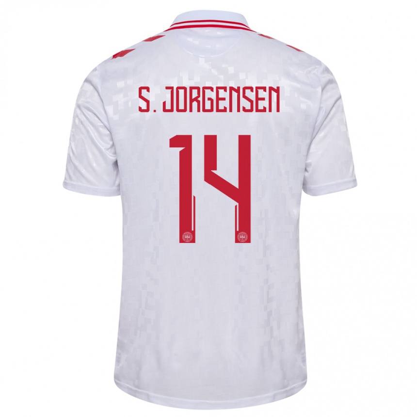 Barn Fotball Danmark Sebastian Jorgensen #14 Hvit Bortetrøye Drakt Trøye 24-26 Skjorter