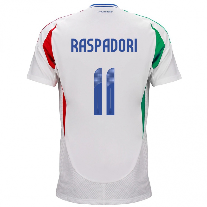 Barn Fotball Italia Giacomo Raspadori #11 Hvit Bortetrøye Drakt Trøye 24-26 Skjorter