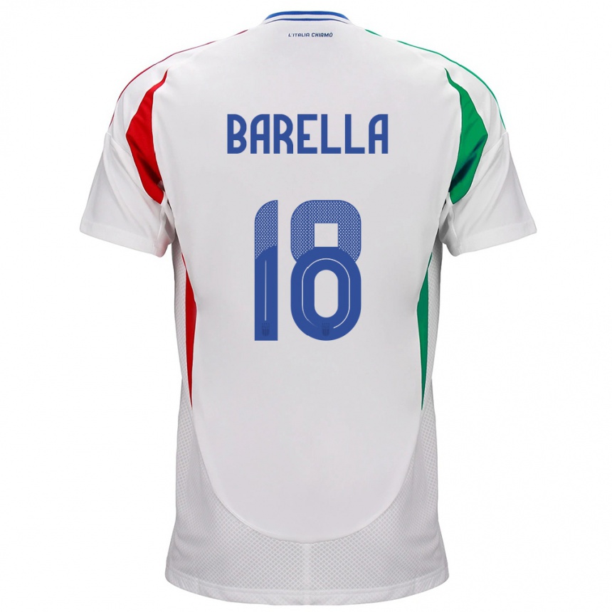 Barn Fotball Italia Nicolò Barella #18 Hvit Bortetrøye Drakt Trøye 24-26 Skjorter