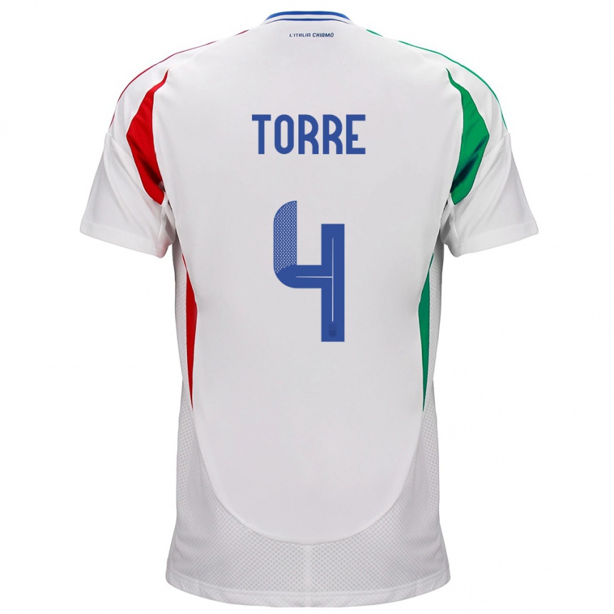 Barn Fotball Italia Pietro La Torre #4 Hvit Bortetrøye Drakt Trøye 24-26 Skjorter