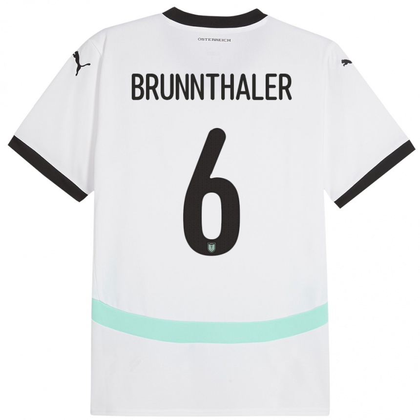 Barn Fotball Østerrike Melanie Brunnthaler #6 Hvit Bortetrøye Drakt Trøye 24-26 Skjorter