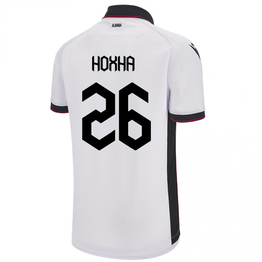 Barn Fotball Albania Arbër Hoxha #26 Hvit Bortetrøye Drakt Trøye 24-26 Skjorter