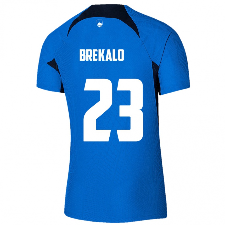 Barn Fotball Slovenia David Brekalo #23 Blå Bortetrøye Drakt Trøye 24-26 Skjorter