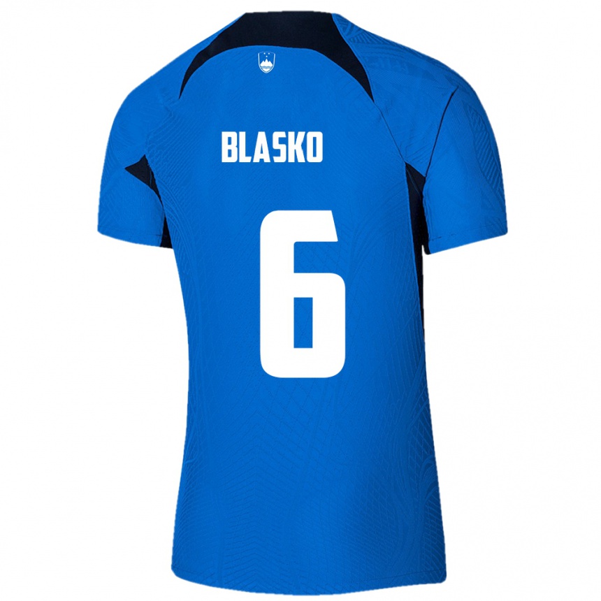 Barn Fotball Slovenia Svit Blasko #6 Blå Bortetrøye Drakt Trøye 24-26 Skjorter