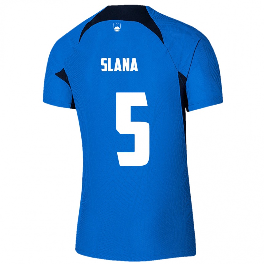 Barn Fotball Slovenia Filip Slana #5 Blå Bortetrøye Drakt Trøye 24-26 Skjorter