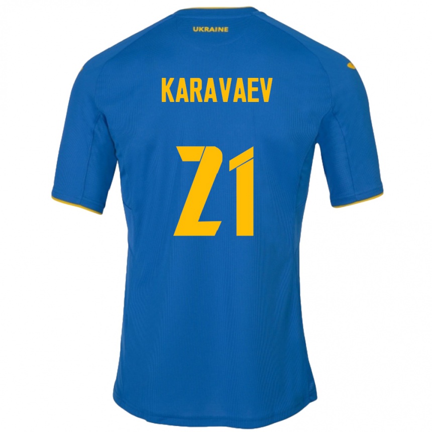 Barn Fotball Ukraina Oleksandr Karavaev #21 Blå Bortetrøye Drakt Trøye 24-26 Skjorter