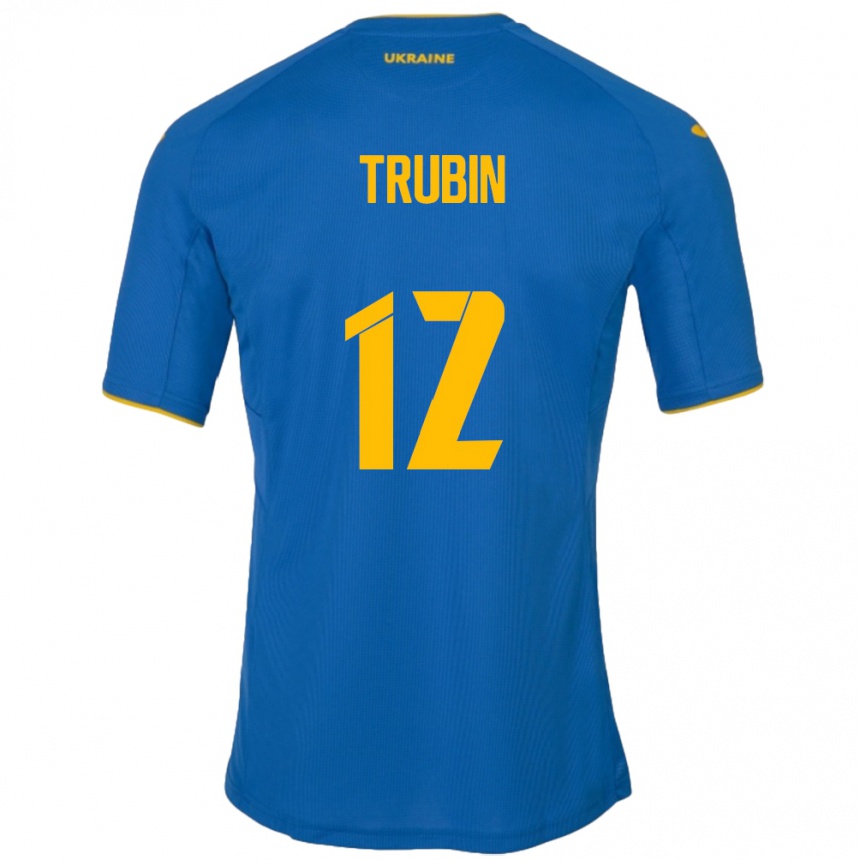 Barn Fotball Ukraina Anatoliy Trubin #12 Blå Bortetrøye Drakt Trøye 24-26 Skjorter